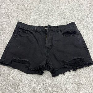 Nasty Gal Black Distressed Jean Shorts